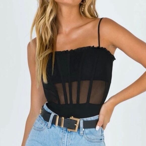 Princess Polly size 6 Cartia Black Structured Partially Sheer Bodysuit - Picture 2 of 14